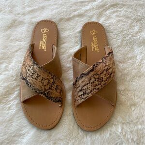 Women's Tan and Brown Slide Sandals NWOT